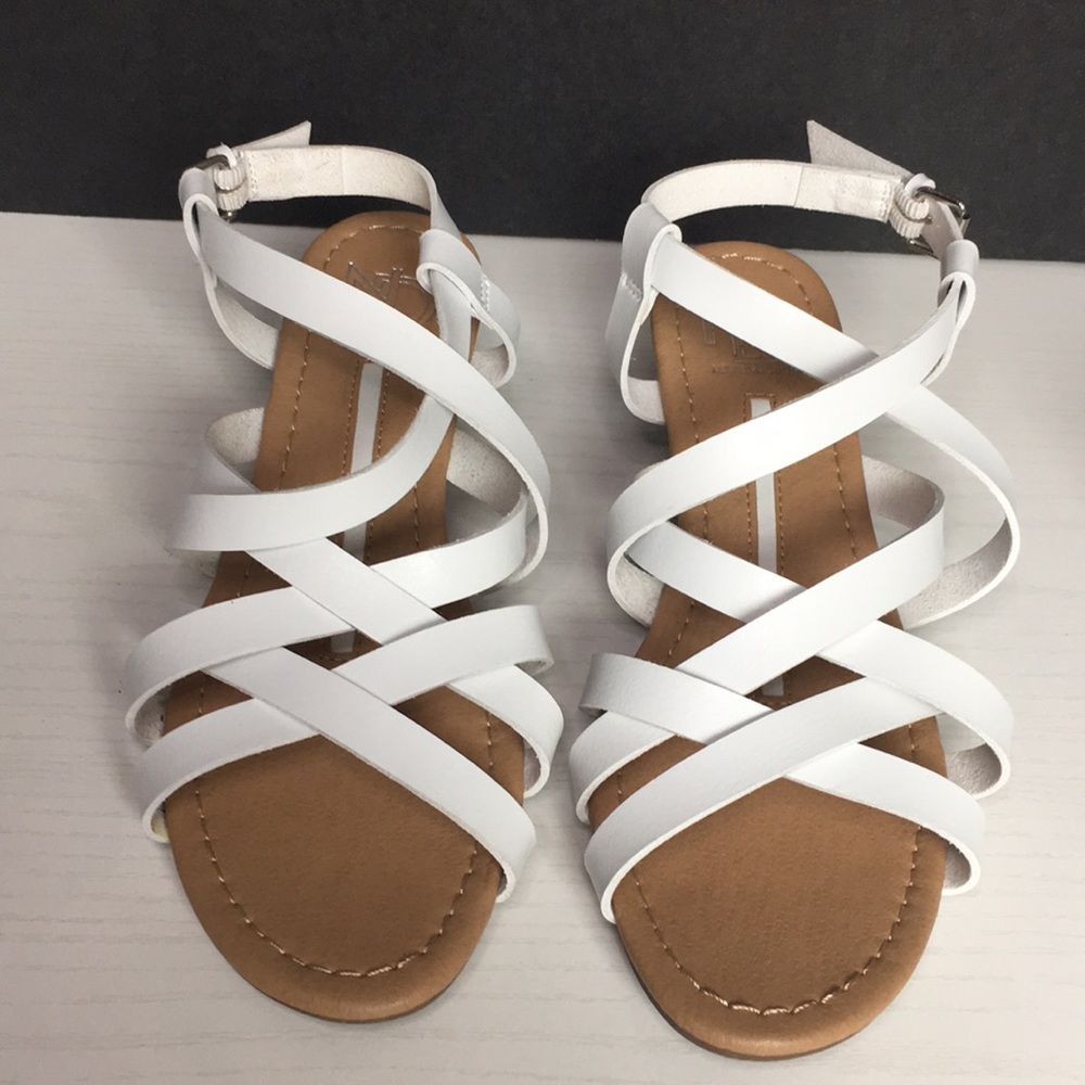 New Directions White Strappy Wedge